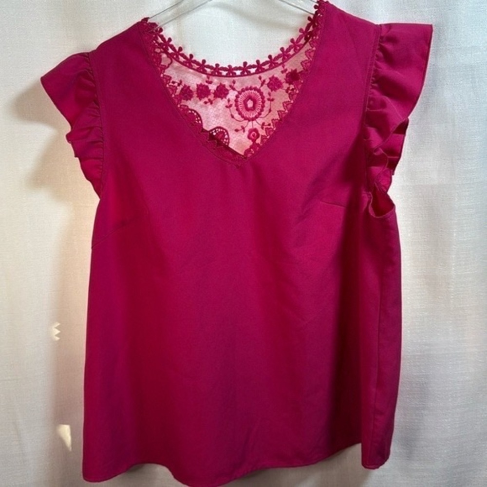 SHEIN Fuchsia Lace Accent Blouse